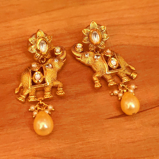 GOLD PLATED KUNDAN LOOK ROYAL ELEPHANT EARRINGS