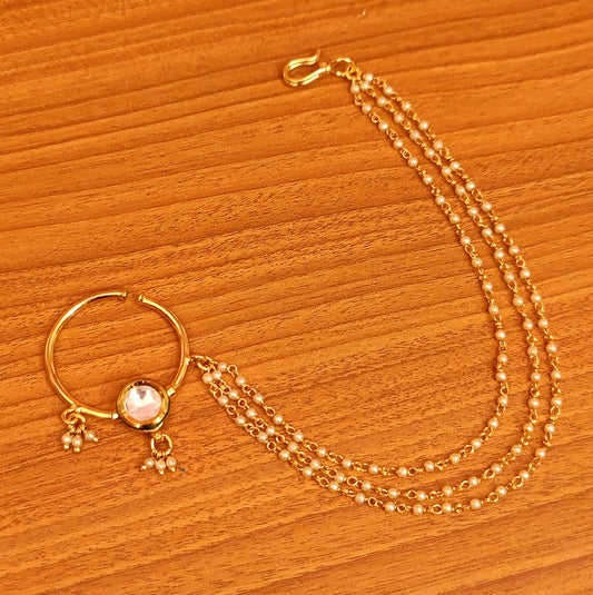 ROUND KUNDAN MEENAKARI & PEARL BRIDAL NOSE RING