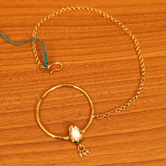PEAR SHAPED SINGLE KUNDAN GOLD PLATED BRIDAL NOSE RING