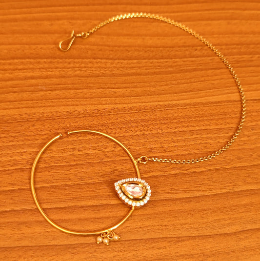 KUNDAN MEENAKARI PEAR SHAPED BRIDAL NOSE RING