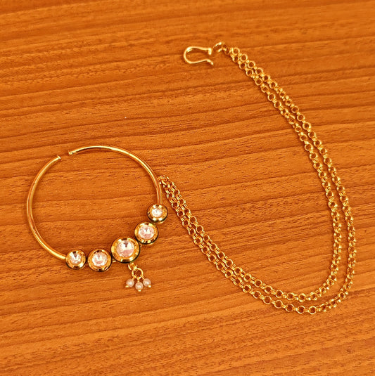 ROUND KUNDAN MEENAKARI GOLD PLATED BRIDAL NOSE RING