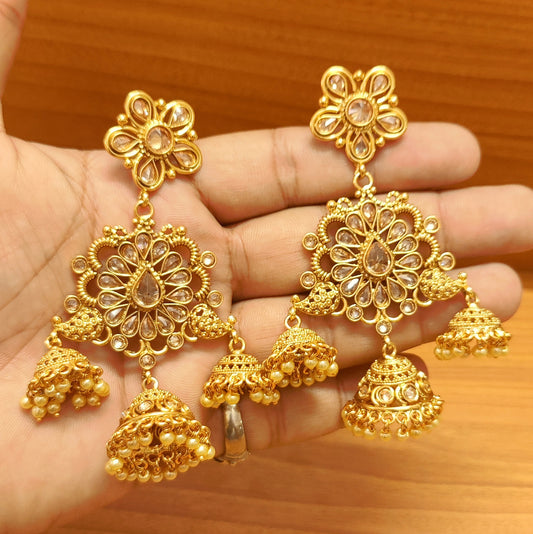POLKI STUDDED GOLD LOOK PEARL JHUMKA'S