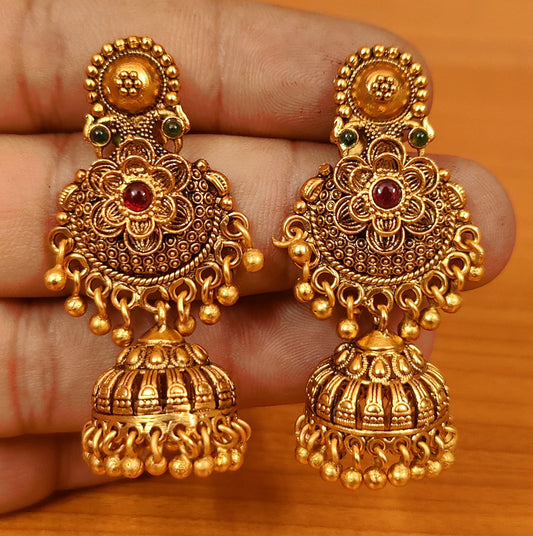 MULTICOLOUR REAL GOLD LOOK POLKI JHUMKA'S