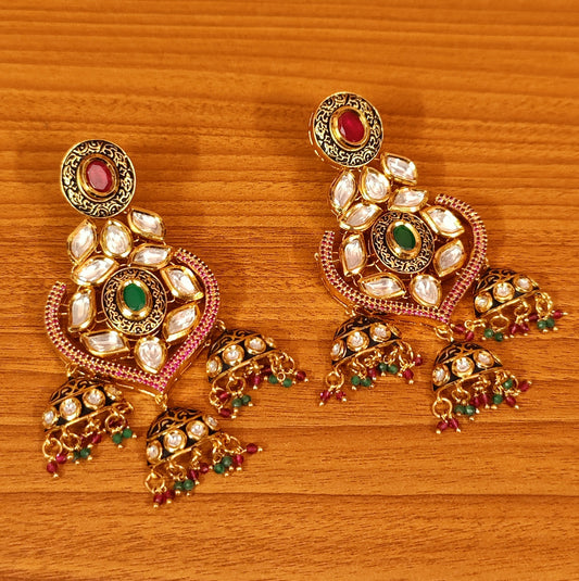 KUNDAN MEENAKARI MULTICOLOUR STATEMENT EARRINGS