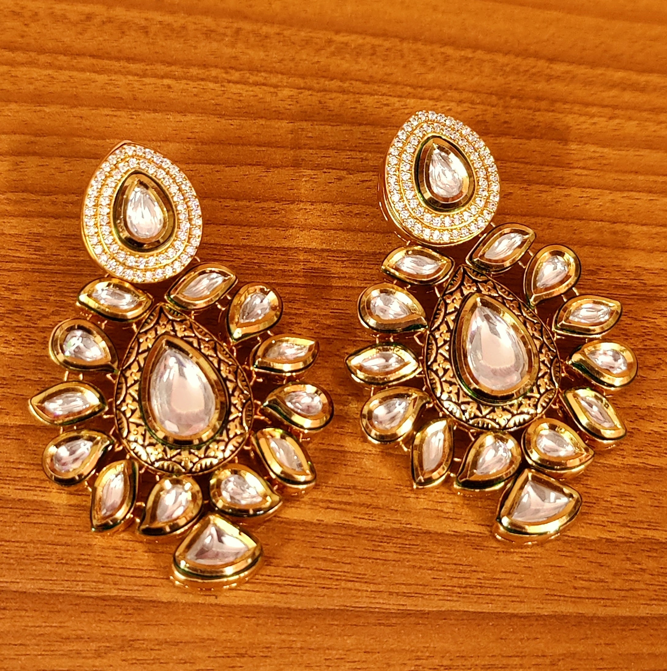 RUBY KUNDAN MEENAKARI CZ STUDDED DANGLERS