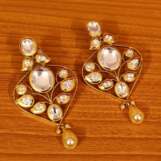UNCUT KUNDAN POLKI GOLD LOOK DANGLERS