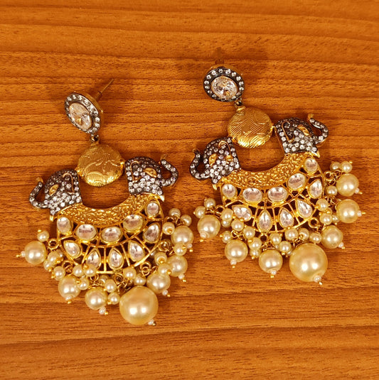 VICTORIAN  LOOK KUNDAN POLKI & PEARL DANGLERS