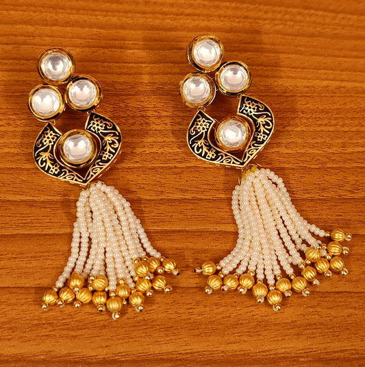 KUNDAN POLKI CZ STUDDED PEARL DANGLERS
