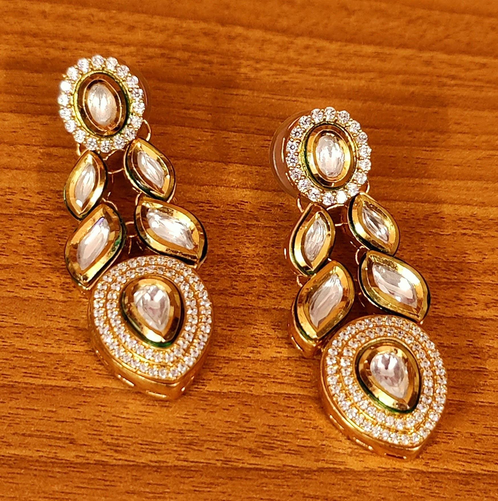 RUBY CZ STUDDED KUNDAN MEENAKARI EARRINGS