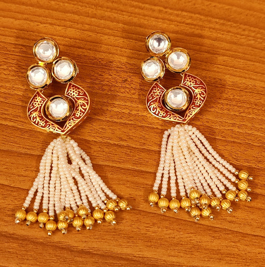 GHERU MEENAKARI KUNDAN POLKI & PEARL DANGLERS