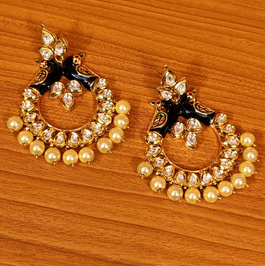 PEACOCK KUNDAN MEENAKARI PEARL CHAANDBALI