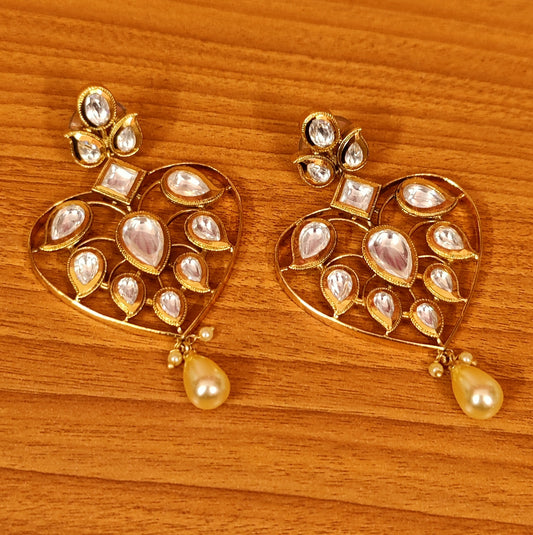 GOLD LOOK KUNDAN POLKI PAISLEY EARRINGS
