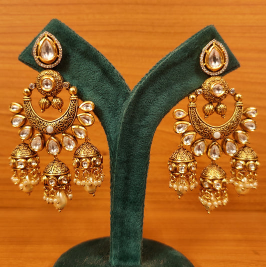 ROYAL HANDCRAFTED KUNDAN POLKI SILVER DANGLERS