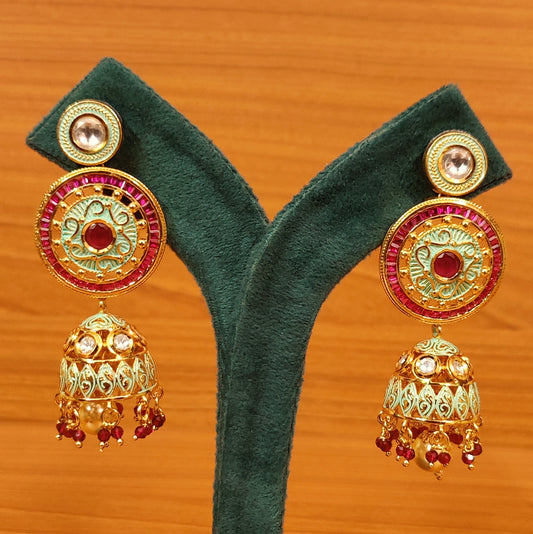 MINT MEENAKARI KUNDAN POLKI RUBY JHUMKAS