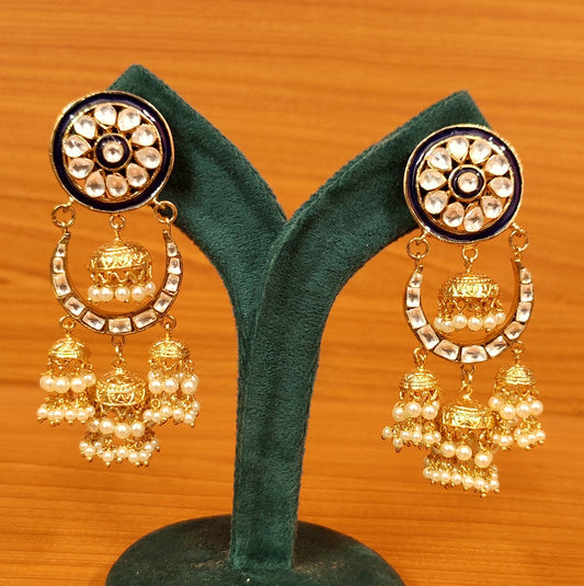 KUNDAN MEENAKARI POLKI STUDDED GOLD LOOK JHUMKA'S