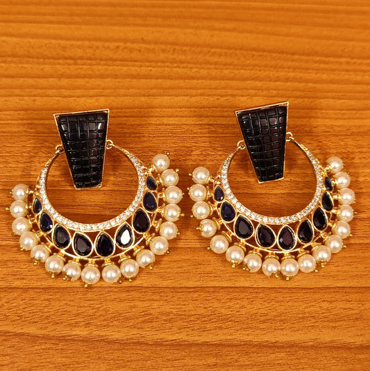 BLUE COLOUR CZ STUDDED PEARL CHAANDBAALI