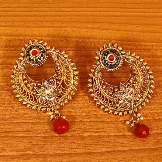ANTIQUE GOLD PLATED POLKI STUDDED CHAANDBAALI