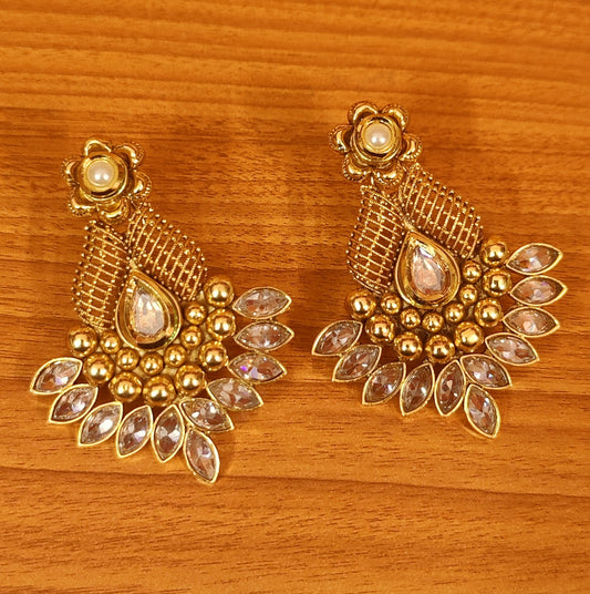 PEARL & KUNDAN POLKI STUDDED GOLD LOOK EARRINGS