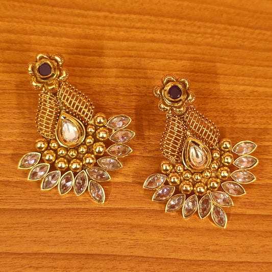 BLACK KUNDAN LOOK POLKI STUDDED GOLD LOOK EARRINGS