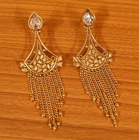 POLKI STUDDED GOLD LOOK CHAIN DANGLERS