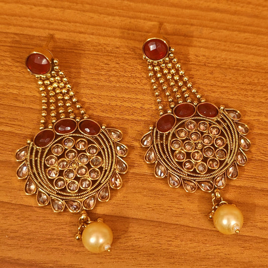 RUBY LOOK GOLD PLATED POLKI EARRINGS