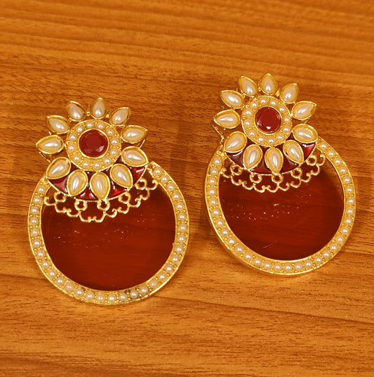 RED MEENAKARI GOLD PLATED PEAR EARRINGS