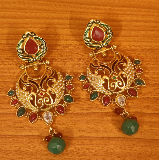MULTICOLOUR MEENAKARI WORK GOLD PLATED EARRINGS