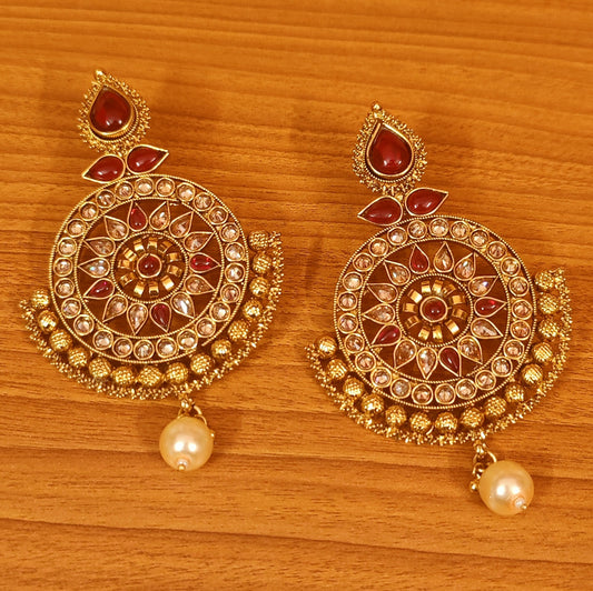RUBY POLKI STUDDED GOLD LOOK CHANDBALI EARRRINGS