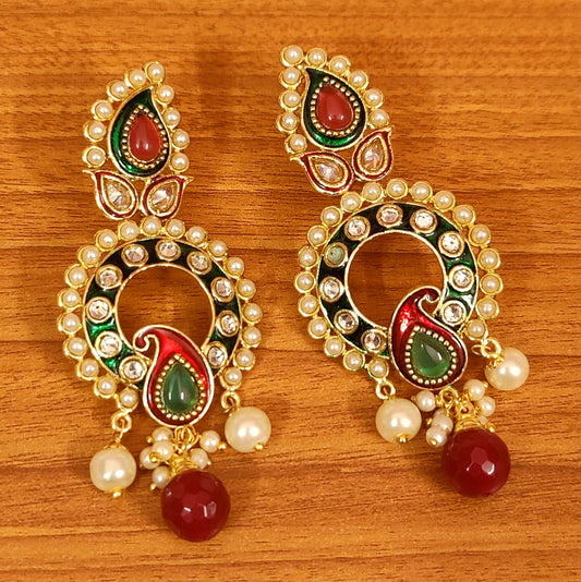 PAISLEY PATTERN MULTICOLOUR MEENAKARI POLKI EARRINGS