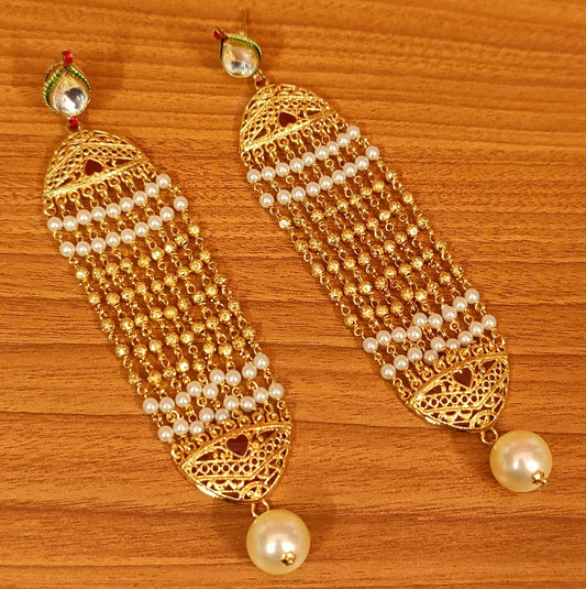 KUNDAN POLKI GOLD & PEARL BEADED EARRINGS