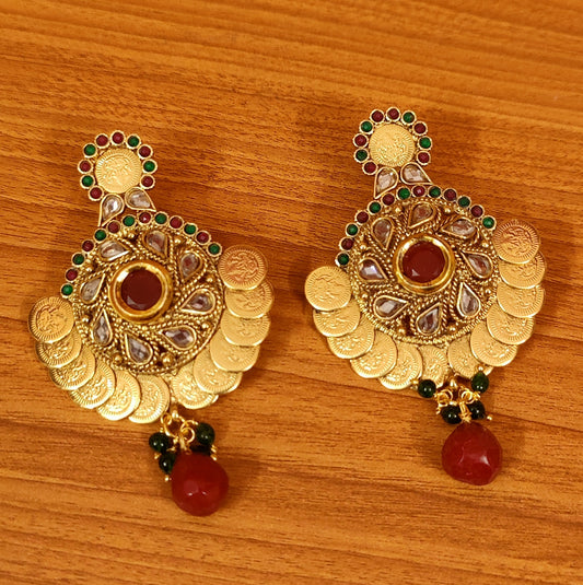 MULTICOLOUR GINNI PATTERN TEMPLE LOOK CHANDBALI EARRINGS