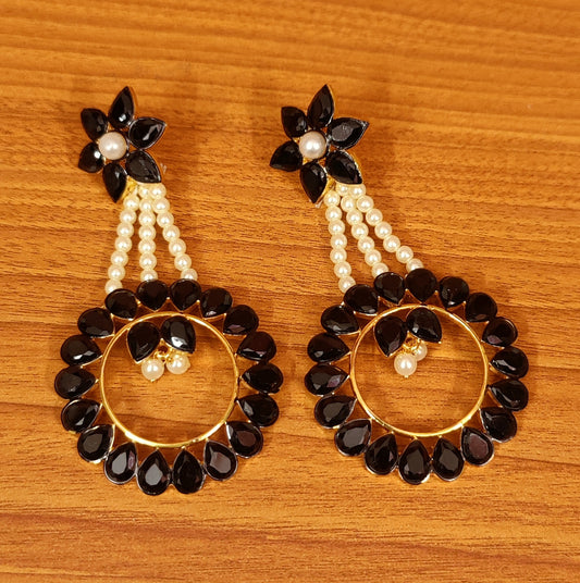 BLACK ONYX & PEARL GOLD PLATED EARRINGS