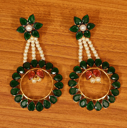GREEN QUARTZ & PEARL GOLD PLATED EARRINGS