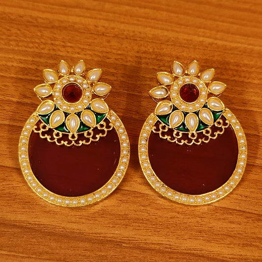 RUBY PEARL MEENAKARI GLASS STONE EARRINGS