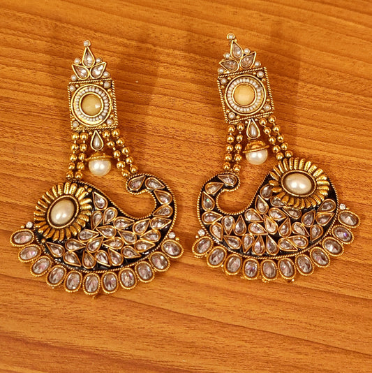 PEARL MEENAKARI GOLD PLATED POLKI EARRINGS