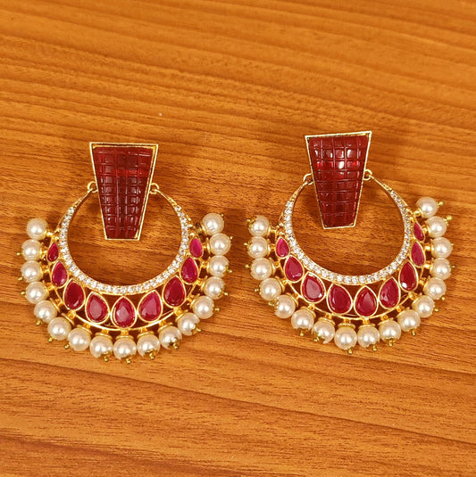 RUBY QUARTZ GOLD PLATED CZ STUDDED EARRINGS