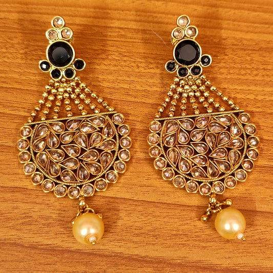 BLACK COLOUR POLKI STUDDED GOLD PLATED EARRINGS