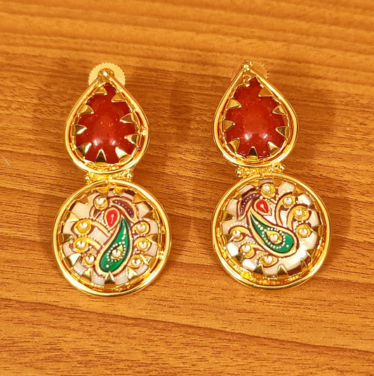 TANJORE ART GOLD PLATED ETHNIC EARRINGS