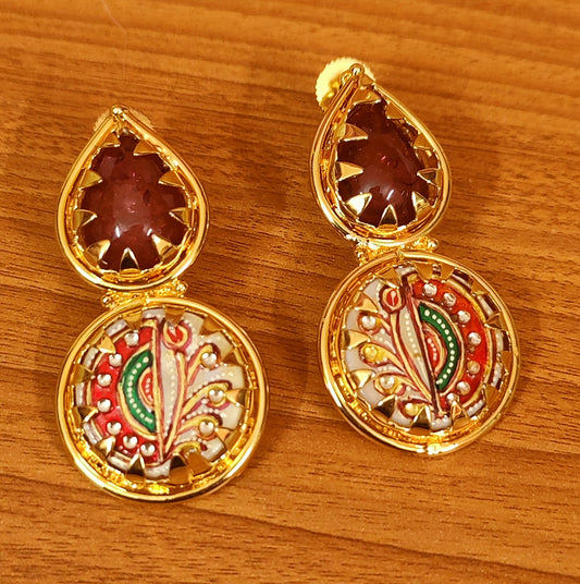 TANJORE ART GOLD PLATED ETHNIC EARRINGS