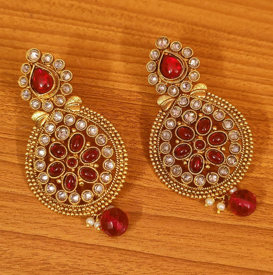 RUBY POLKI ANTIQUE LOOK DANGLERS