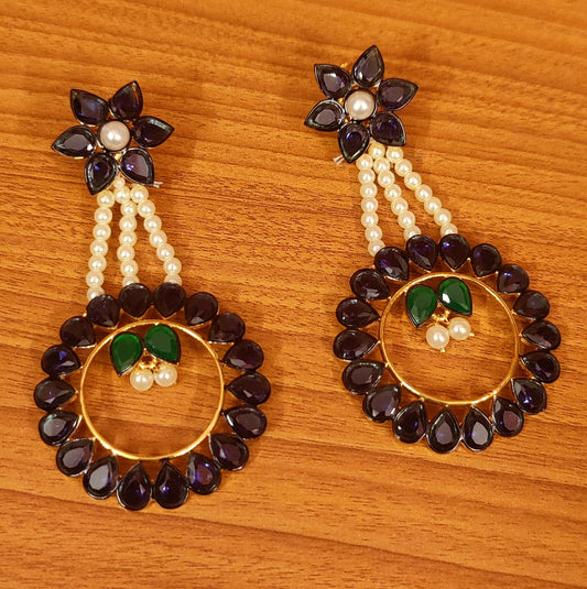 BLUE SAPPHIRE QUARTZ & PEARL DANGLERS