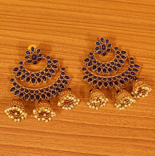 BLUE POLKI STUDDED CHAANDBAALI JHUMKA'S
