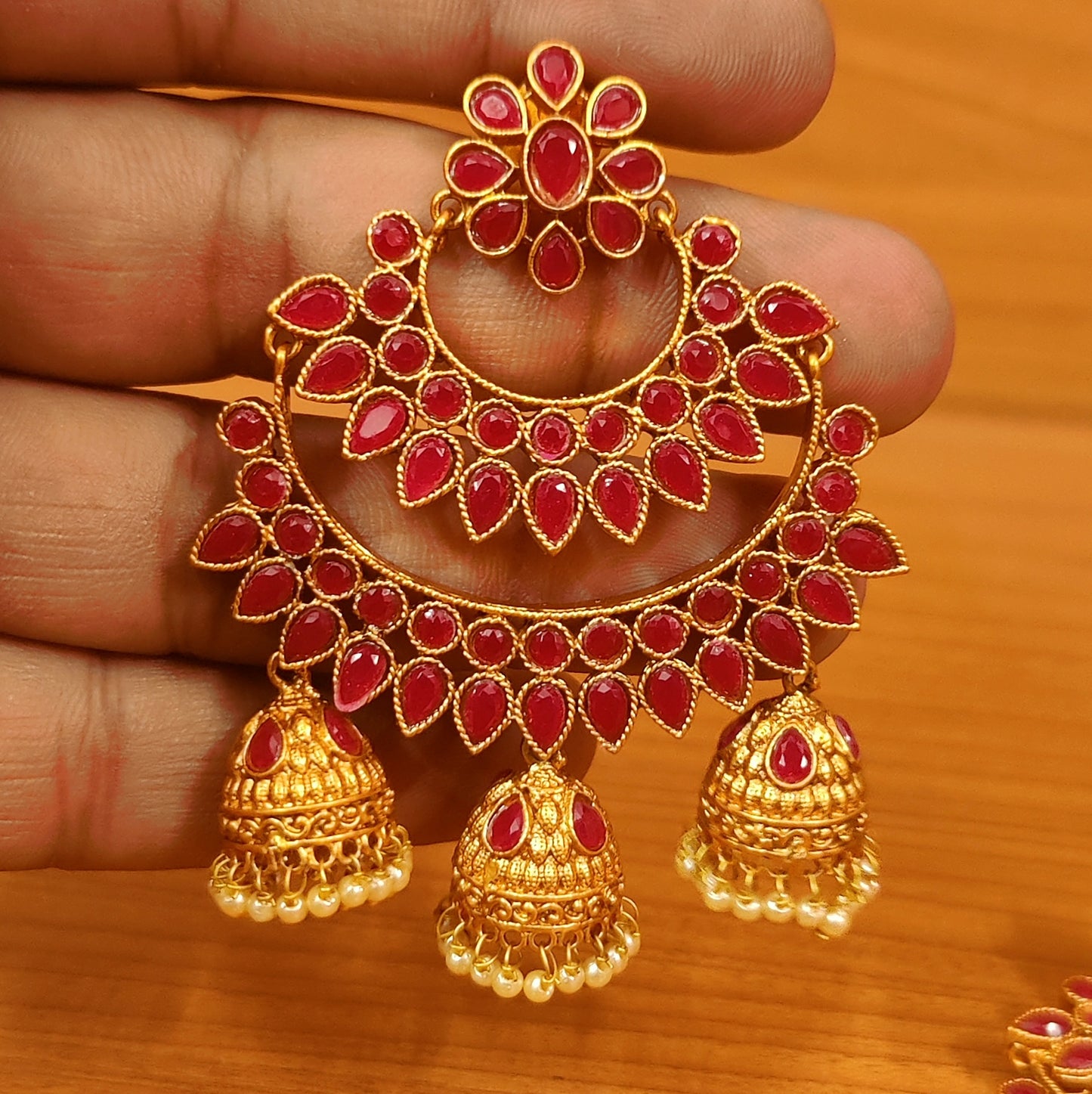 RUBY POLKI STUDDED CHAANDBAALI JHUMKA'S