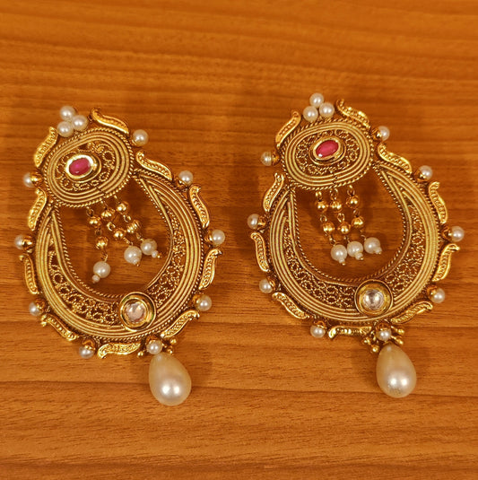 GOLD PLATED KUNDAN LOOK RUBY CHAANDBAALI