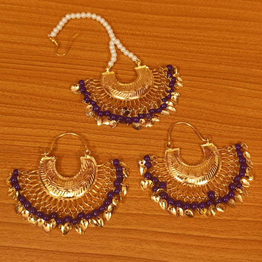 BLUE CRYSTAL GOLD PLATED CHAANDBAALI HOOPS