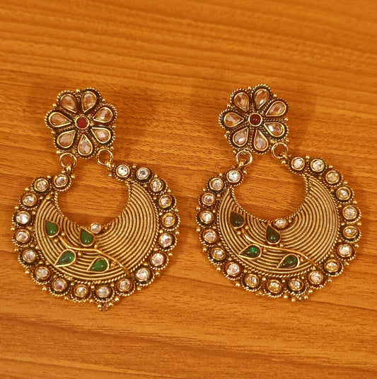 ANTIQUE GOLD LOOK POLKI STUDDED CHAANDBAALI