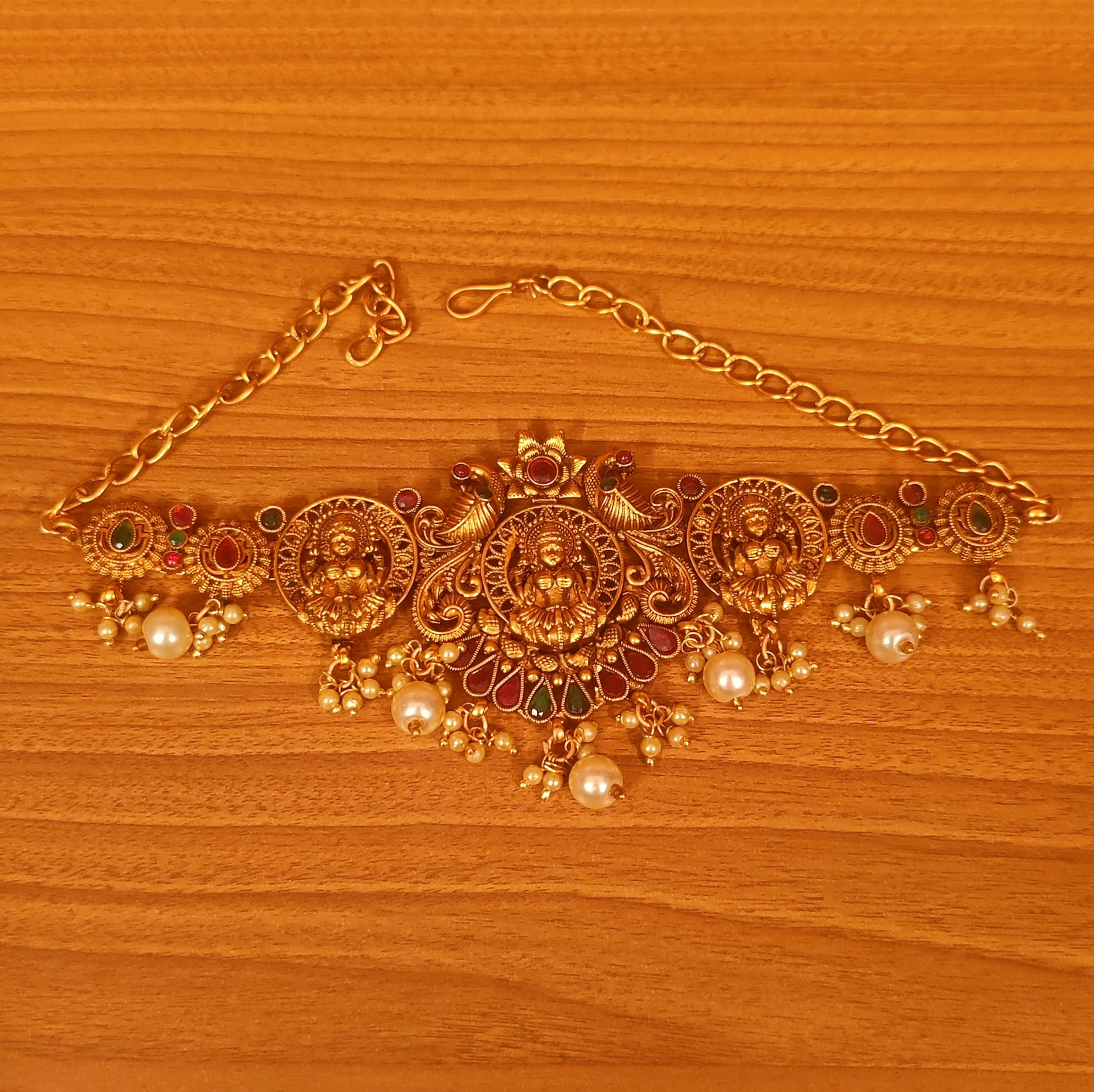 MULTICOLOUR TEMPLE LOOK ANTIQUE GOLD BAJUBAND – Sanvi Jewels