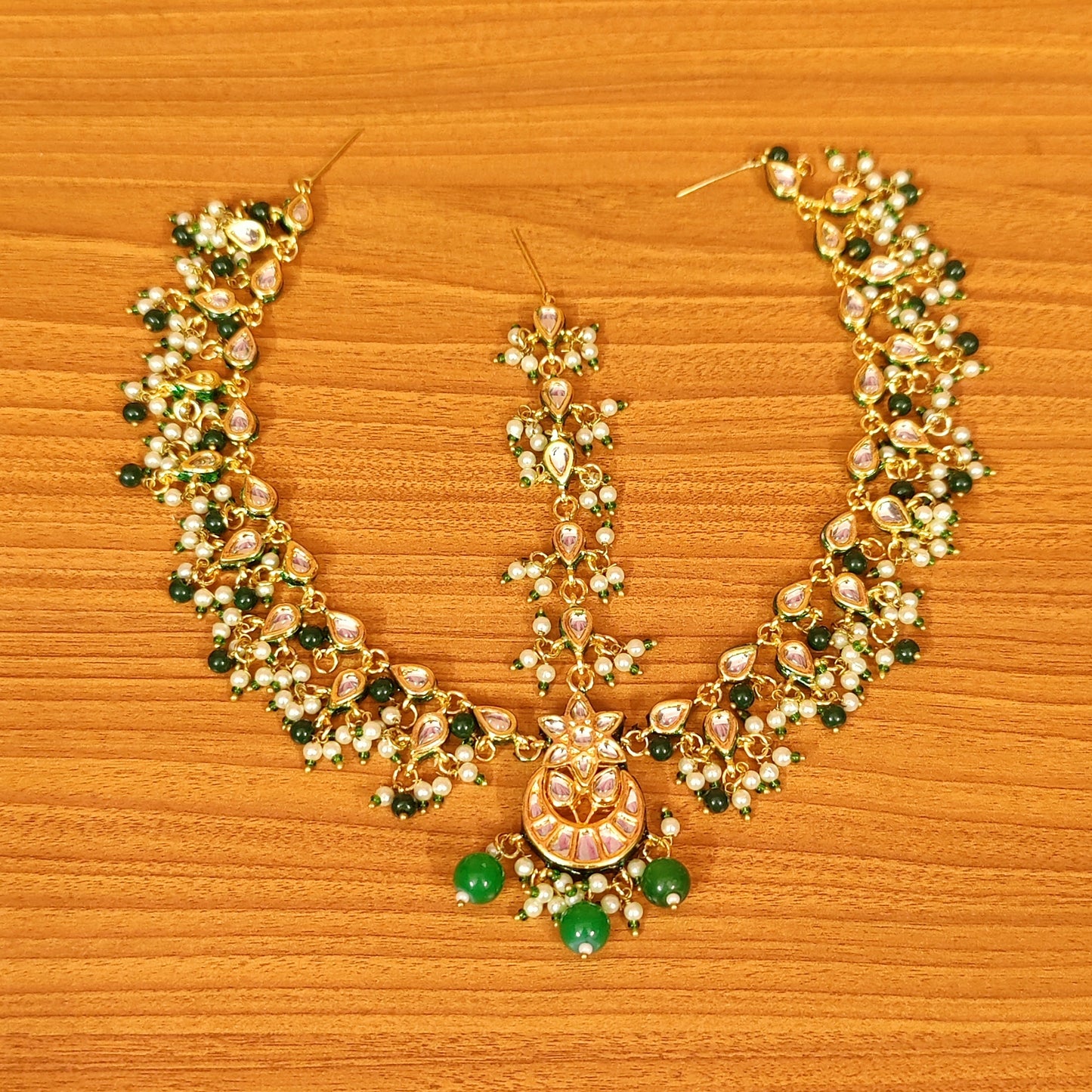 EMERALD LOOK KUNDAN MEENAKARI BRIDAL MATHAPATTI