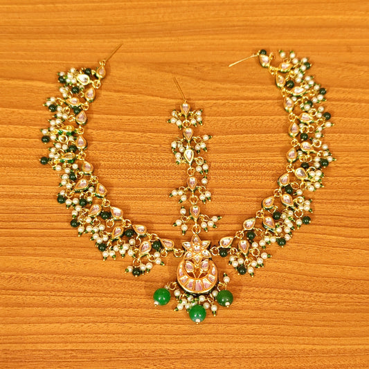 EMERALD LOOK KUNDAN MEENAKARI BRIDAL MATHAPATTI