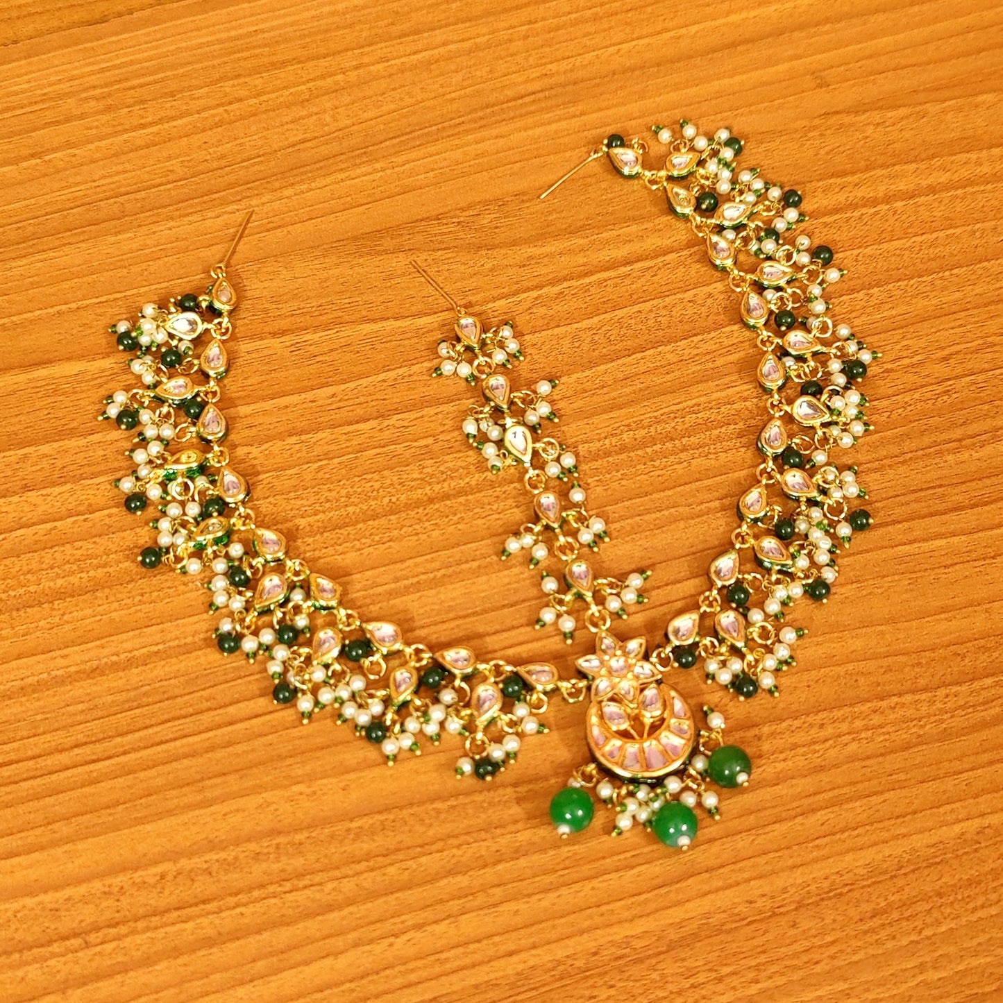 EMERALD LOOK KUNDAN MEENAKARI BRIDAL MATHAPATTI